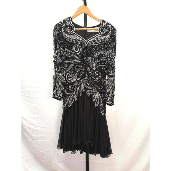 Dresses & Skirts - Blacktie by E.G. Cassini Black and Silver Beaded Evening Dress Medium